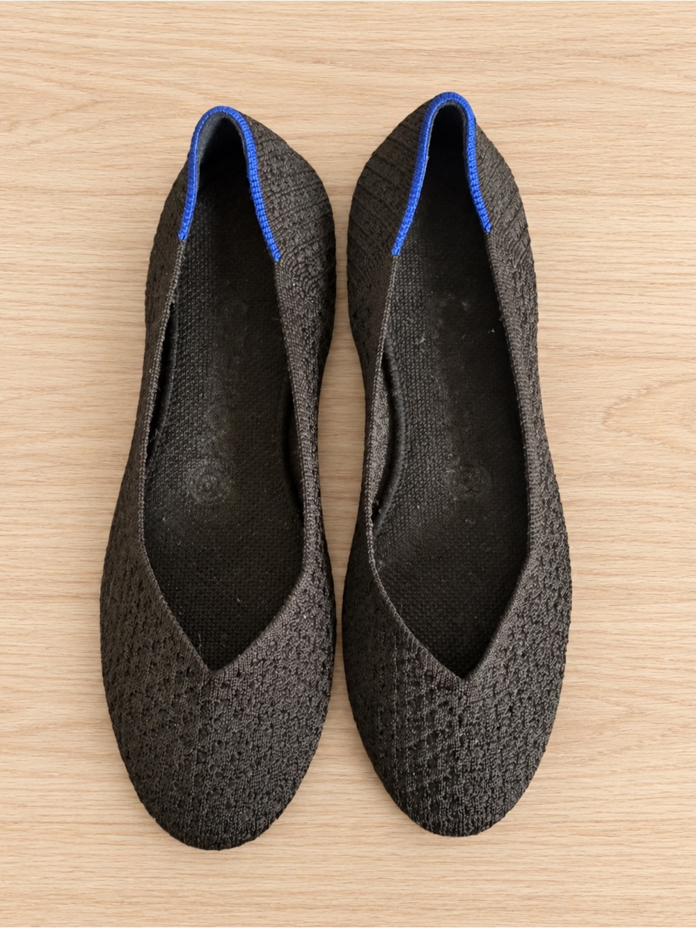 Rothy’s Black Knit Ballet Flats Blue Accent Women’s Size 7